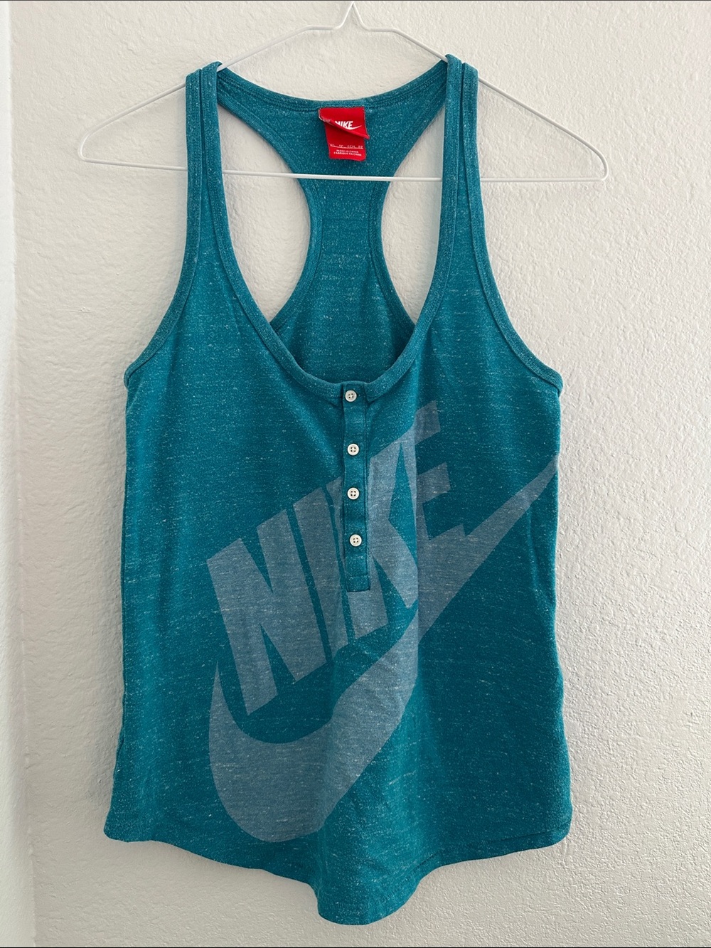 Nike Teal Racerback Tank with Button Front and Large Logo